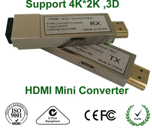 Mini 4K HDMI Over Optical Fiber Transceiver Multi-mode 300m